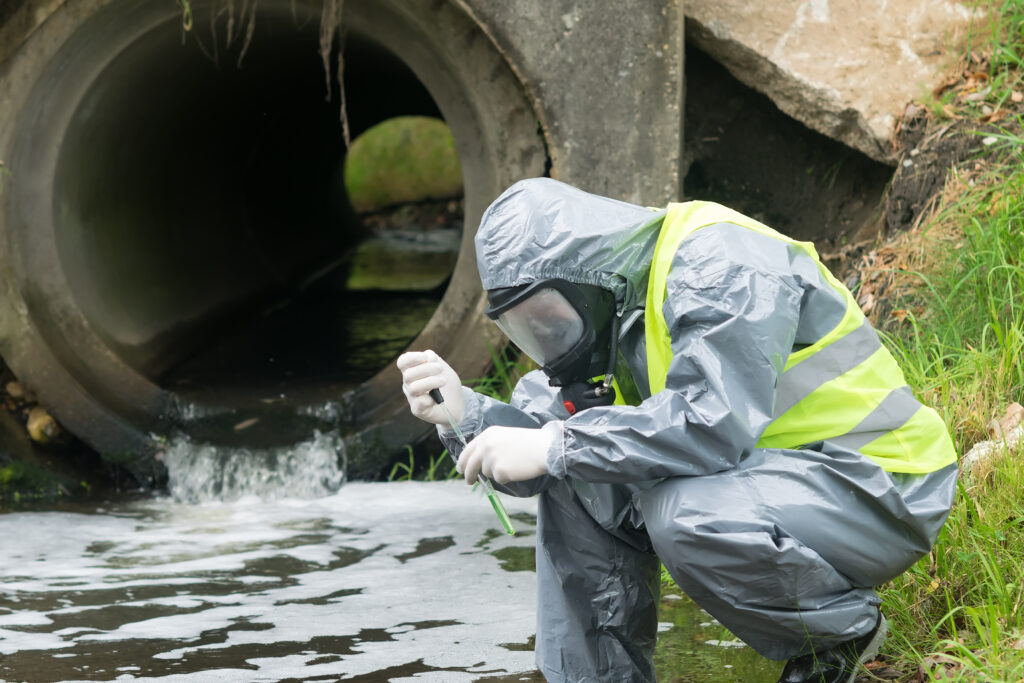official inspector testing Water Quality in local creek